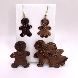 Gingerbread Boy Gingerbread Girl Christmas Metal Earring & Pins